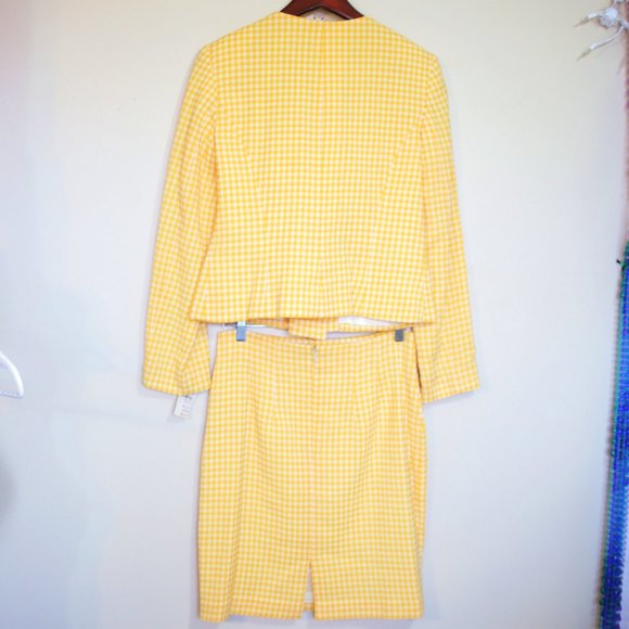70s deadstock Neiman Marcus wool yellow plaid 2pc coord blazer skirt suit set - Picture 4 of 10